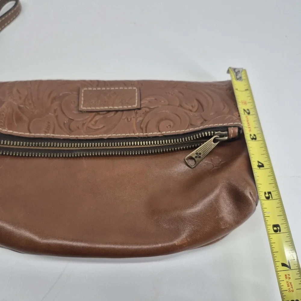 Patricia Nash Valerie Fold Over Wristlet Brown Tan Tooled Leather Finish